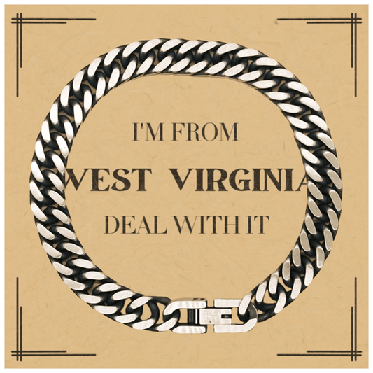 I'm from West Virginia, Deal with it, Proud West Virginia State Gifts, West Virginia Cuban Link Chain Bracelet Gift Idea, Christmas Gifts for West Virginia People, Coworkers, Colleague - Mallard Moon Gift Shop