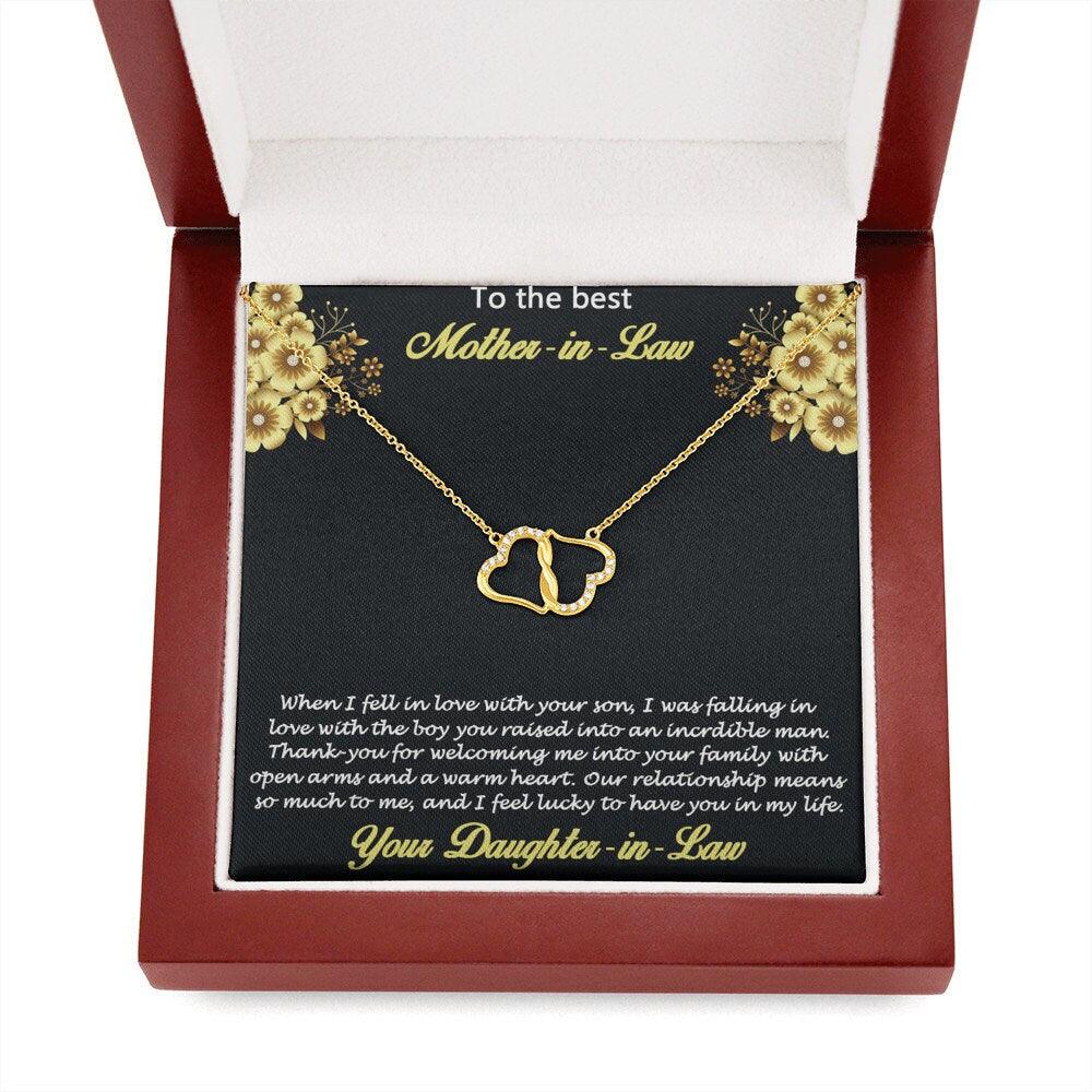 Gift for Mother-in-Law from Daughter-in-Law Gold Heart Pendant Necklace with Real Diamonds Custom Message Card - Mallard Moon Gift Shop