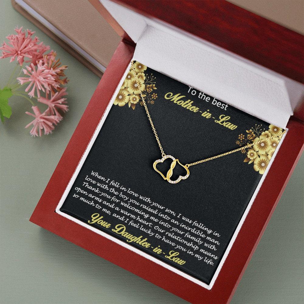 Gift for Mother-in-Law from Daughter-in-Law Gold Heart Pendant Necklace with Real Diamonds Custom Message Card - Mallard Moon Gift Shop