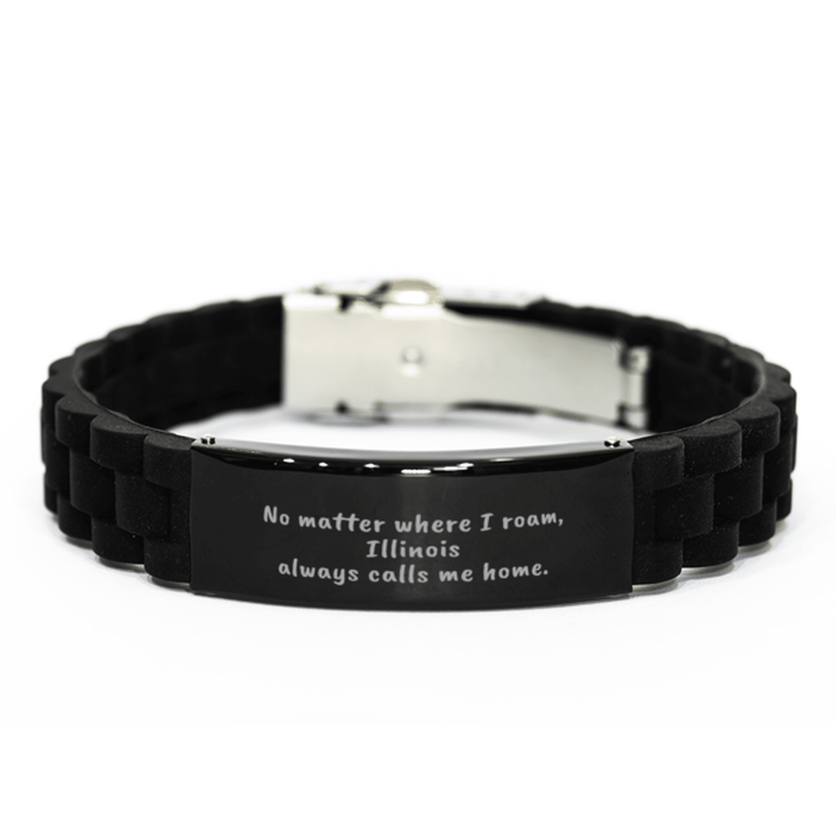 Illinois Always Calls Me Home Gifts, Amazing Illinois Birthday, Christmas Black Glidelock Clasp Bracelet For People from Illinois, Men, Women, Friends - Mallard Moon Gift Shop