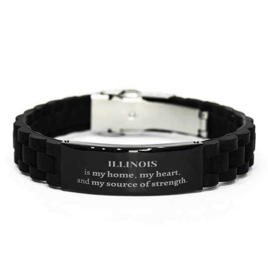 Illinois is my home Gifts, Lovely Illinois Birthday Christmas Black Glidelock Clasp Bracelet For People from Illinois, Men, Women, Friends - Mallard Moon Gift Shop