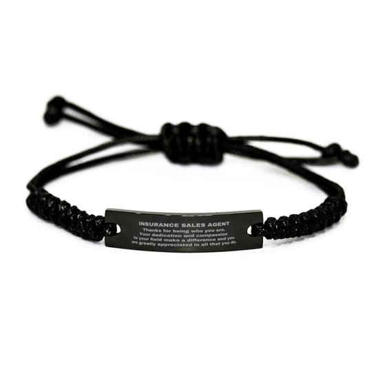 Insurance Sales Agent Black Braided Leather Rope Engraved Bracelet - Thanks for being who you are - Birthday Christmas Jewelry Gifts Coworkers Colleague Boss - Mallard Moon Gift Shop