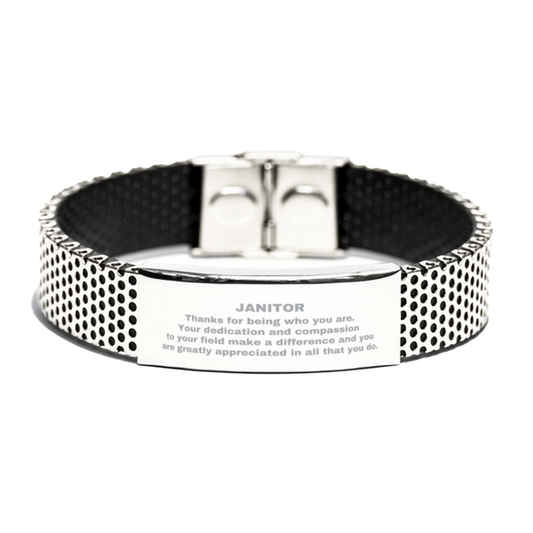 Janitor Silver Shark Mesh Stainless Steel Engraved Bracelet - Thanks for being who you are - Birthday Christmas Jewelry Gifts Coworkers Colleague Boss - Mallard Moon Gift Shop