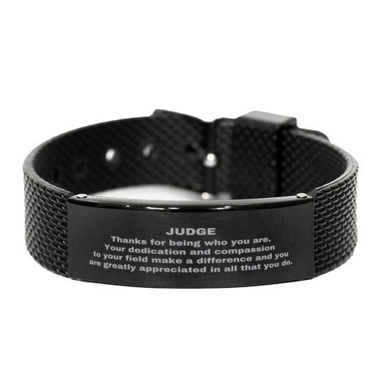 Judge Black Shark Mesh Stainless Steel Engraved Bracelet - Thanks for being who you are - Birthday Christmas Jewelry Gifts Coworkers Colleague Boss - Mallard Moon Gift Shop