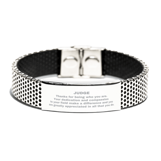 Judge Silver Shark Mesh Stainless Steel Engraved Bracelet - Thanks for being who you are - Birthday Christmas Jewelry Gifts Coworkers Colleague Boss - Mallard Moon Gift Shop