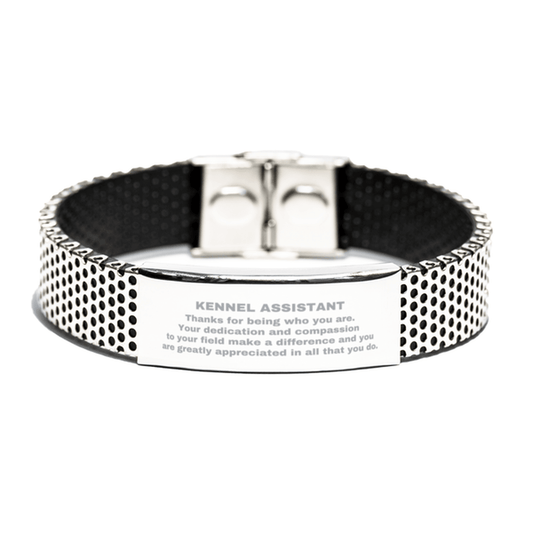 Kennel Assistant Silver Shark Mesh Stainless Steel Engraved Bracelet - Thanks for being who you are - Birthday Christmas Jewelry Gifts Coworkers Colleague Boss - Mallard Moon Gift Shop