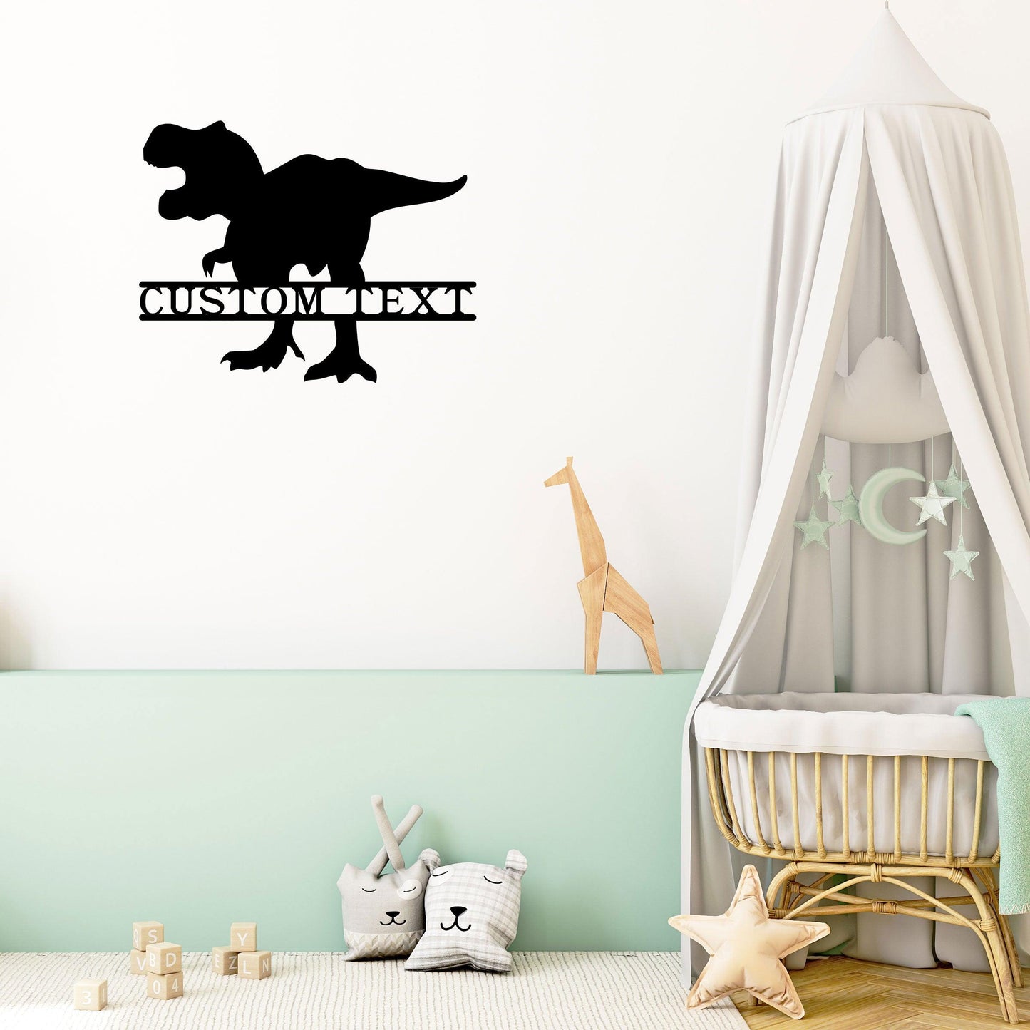 Dinosaur T-Rex Personalized Name Metal Art Wall Sign - Mallard Moon Gift Shop