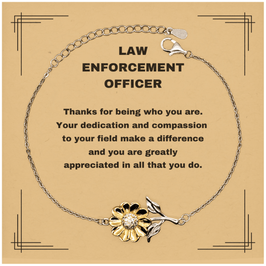 Law Enforcement Officer Sunflower Bracelet - Thanks for being who you are - Birthday Christmas Jewelry Gifts Coworkers Colleague Boss - Mallard Moon Gift Shop
