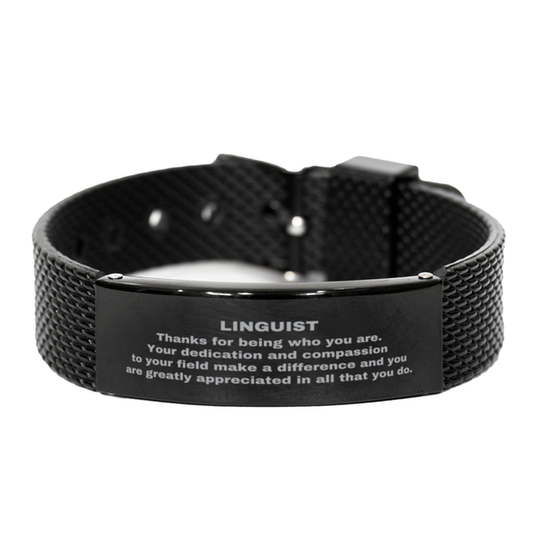 Linguist Black Shark Mesh Stainless Steel Engraved Bracelet - Thanks for being who you are - Birthday Christmas Jewelry Gifts Coworkers Colleague Boss - Mallard Moon Gift Shop