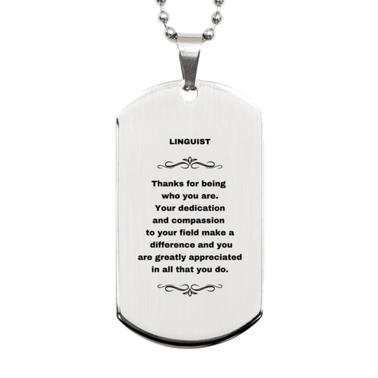 Linguist Silver Dog Tag Necklace - Thanks for being who you are - Birthday Christmas Jewelry Gifts Coworkers Colleague Boss - Mallard Moon Gift Shop