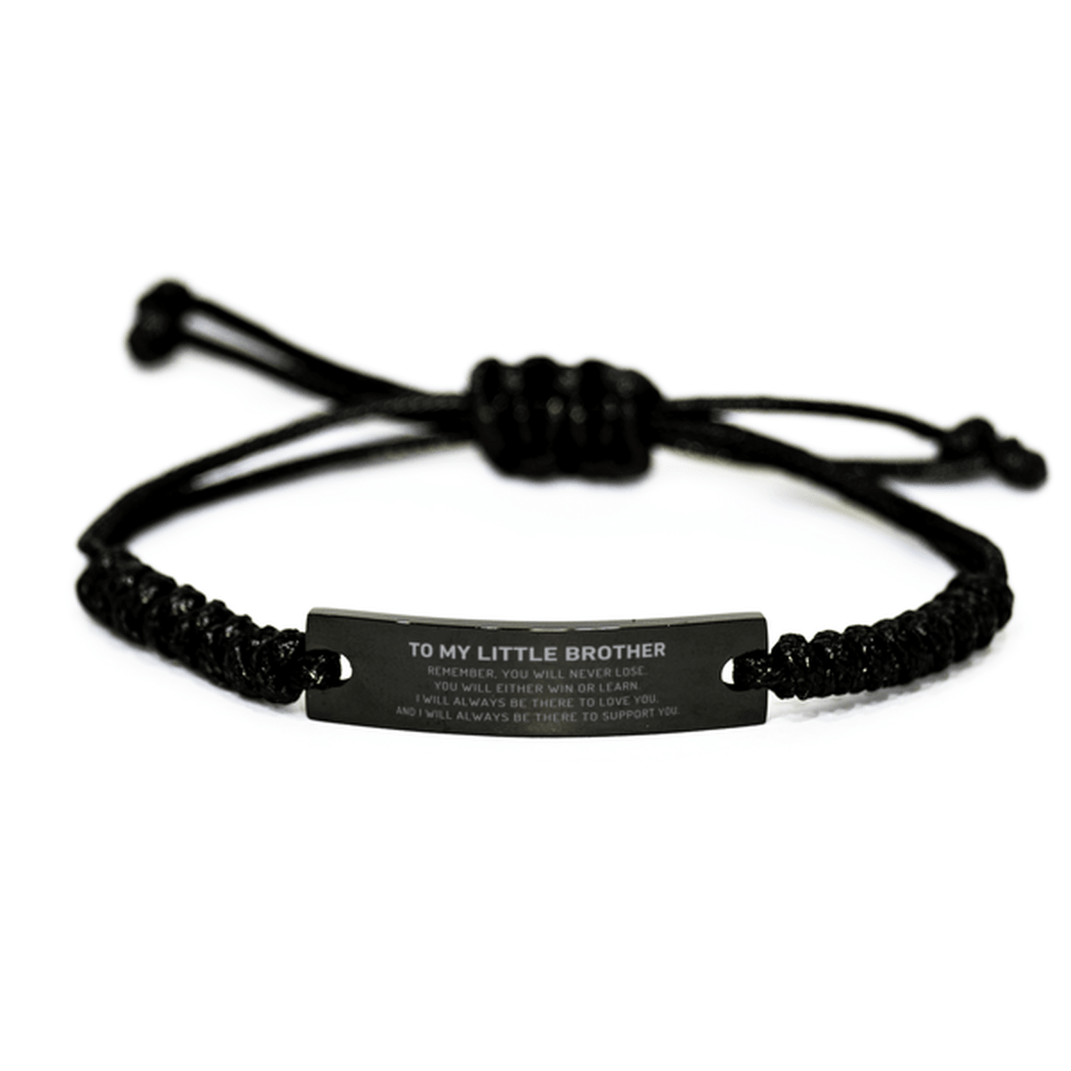 Little Brother Gifts, To My Little Brother Remember, you will never lose. You will either WIN or LEARN, Keepsake Black Rope Bracelet For Little Brother Engraved, Birthday Christmas Gifts Ideas For Little Brother X-mas Gifts - Mallard Moon Gift Shop