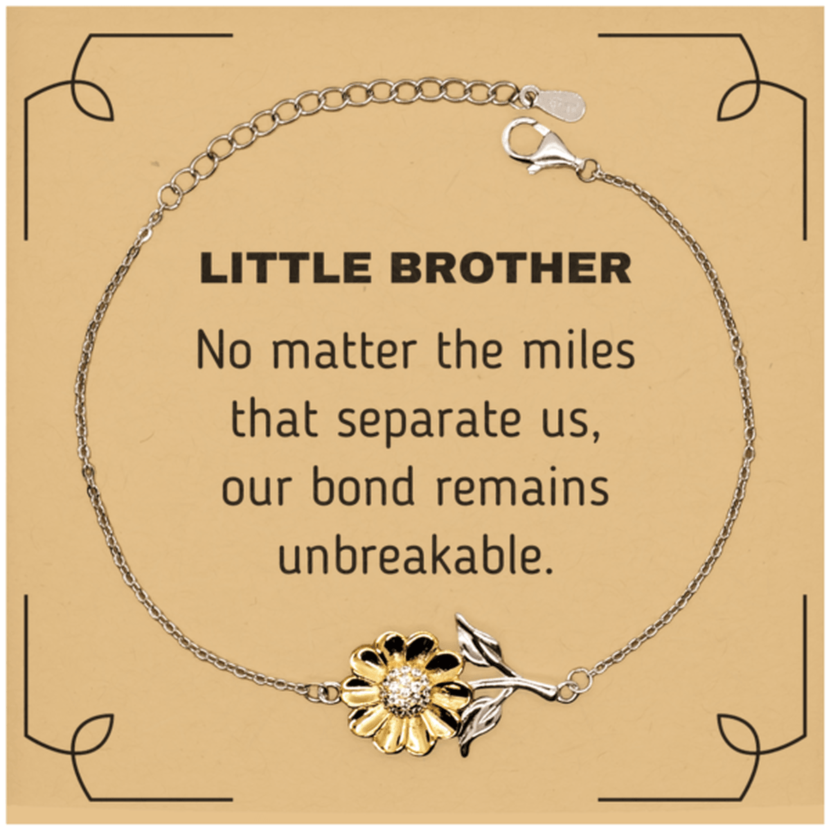 Little Brother Long Distance Relationship Gifts, No matter the miles that separate us, Cute Love Sunflower Bracelet For Little Brother, Birthday Christmas Unique Gifts For Little Brother - Mallard Moon Gift Shop