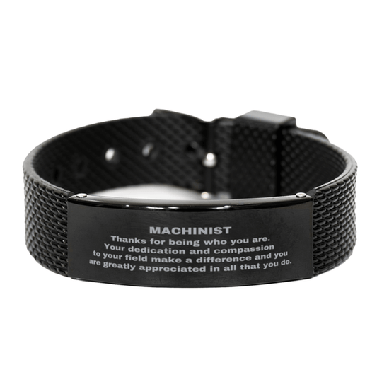 Machinist Black Shark Mesh Stainless Steel Engraved Bracelet - Thanks for being who you are - Birthday Christmas Jewelry Gifts Coworkers Colleague Boss - Mallard Moon Gift Shop