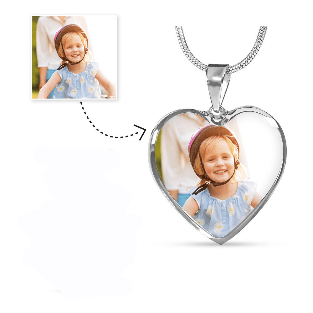 Personalized Photo Heart Pendant Necklace with Engraving - Mallard Moon Gift Shop