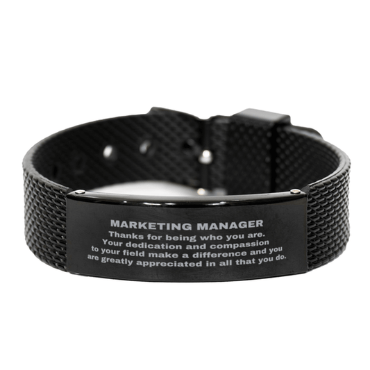 Marketing Manager Black Shark Mesh Stainless Steel Engraved Bracelet - Thanks for being who you are - Birthday Christmas Jewelry Gifts Coworkers Colleague Boss - Mallard Moon Gift Shop
