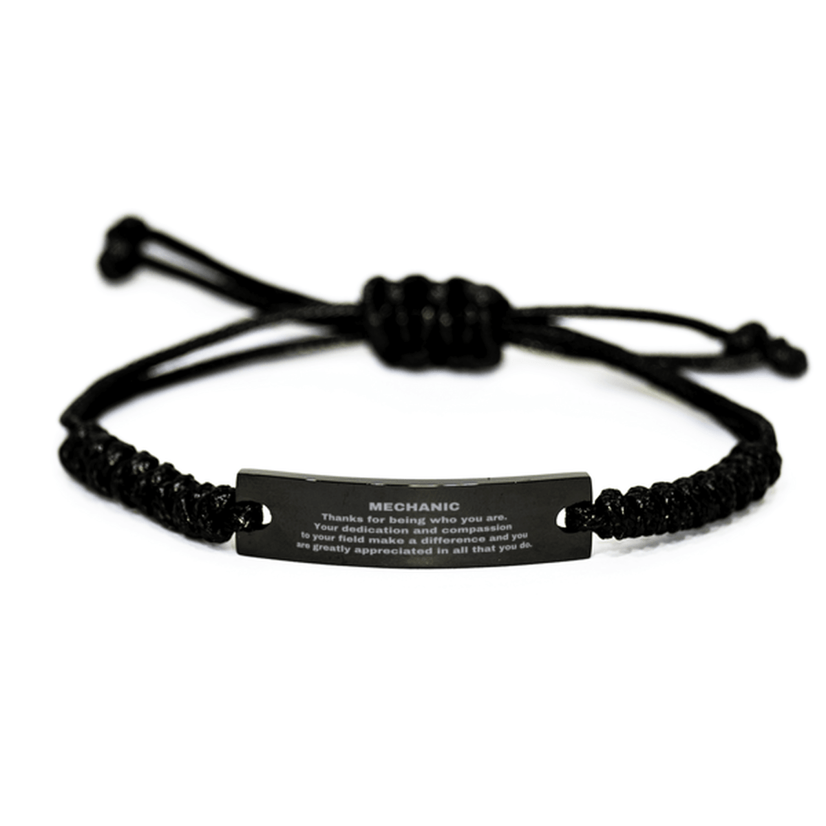 Mechanic Black Braided Leather Rope Engraved Bracelet - Thanks for being who you are - Birthday Christmas Jewelry Gifts Coworkers Colleague Boss - Mallard Moon Gift Shop