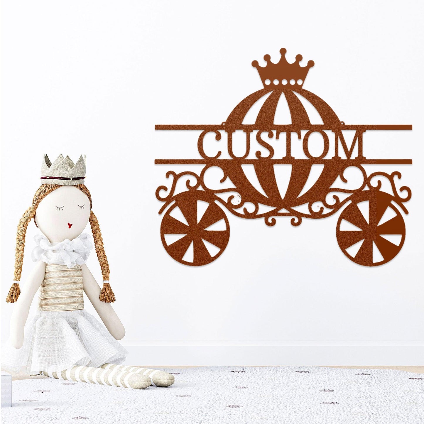 Princess Cinderella Carriage Custom Name Metal Art Wall Sign - Mallard Moon Gift Shop