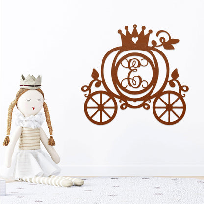 Cinderella Princess Carriage Custom Initial Metal Art Wall Sign Decor - Mallard Moon Gift Shop