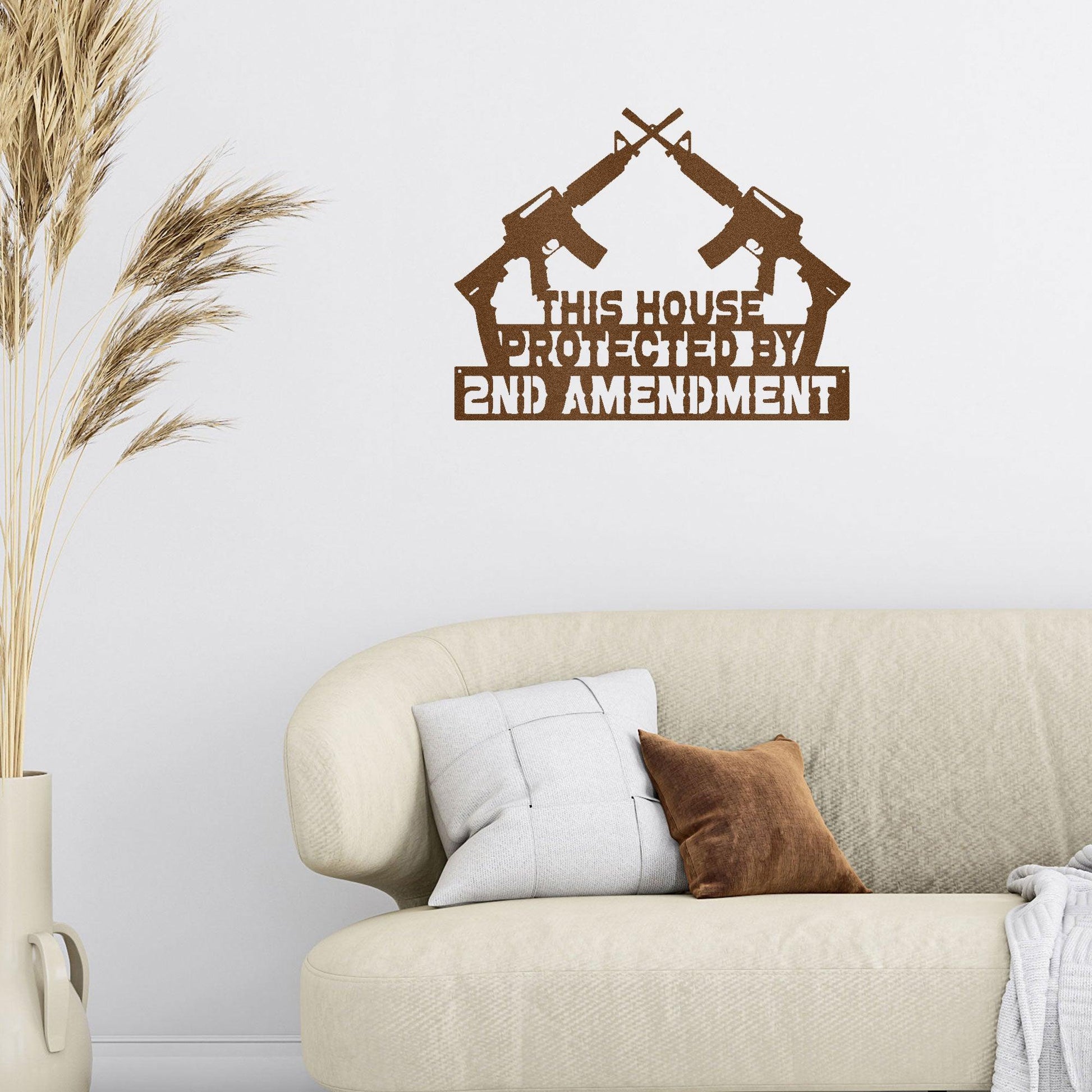 Patriotic Metal Wall Sign Art - This House Protected by Second Amendment - Mallard Moon Gift Shop