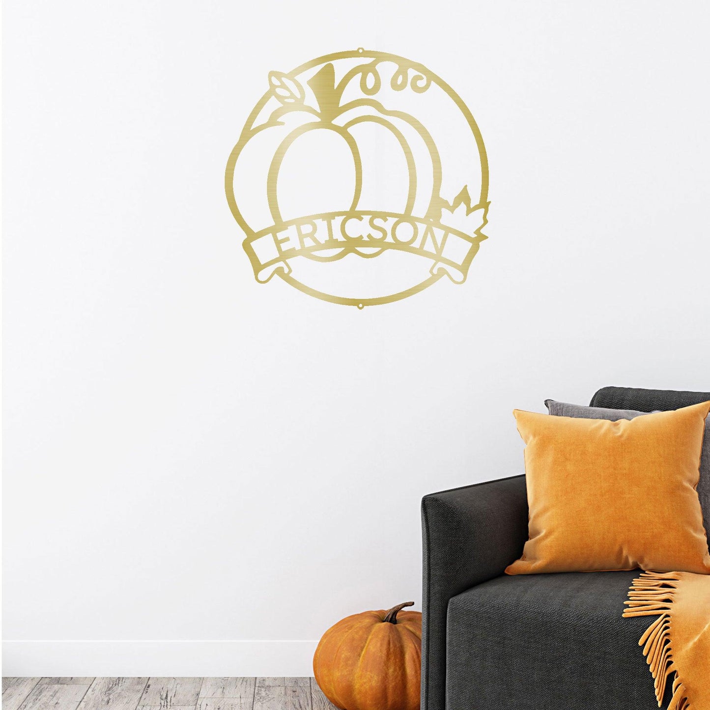 Fall Harvest Pumpkin Custom Monogram Family Name Indoor Outdoor Steel Wall Sign - Mallard Moon Gift Shop