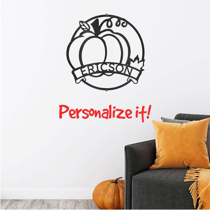 Fall Harvest Pumpkin Custom Monogram Family Name Indoor Outdoor Steel Wall Sign - Mallard Moon Gift Shop