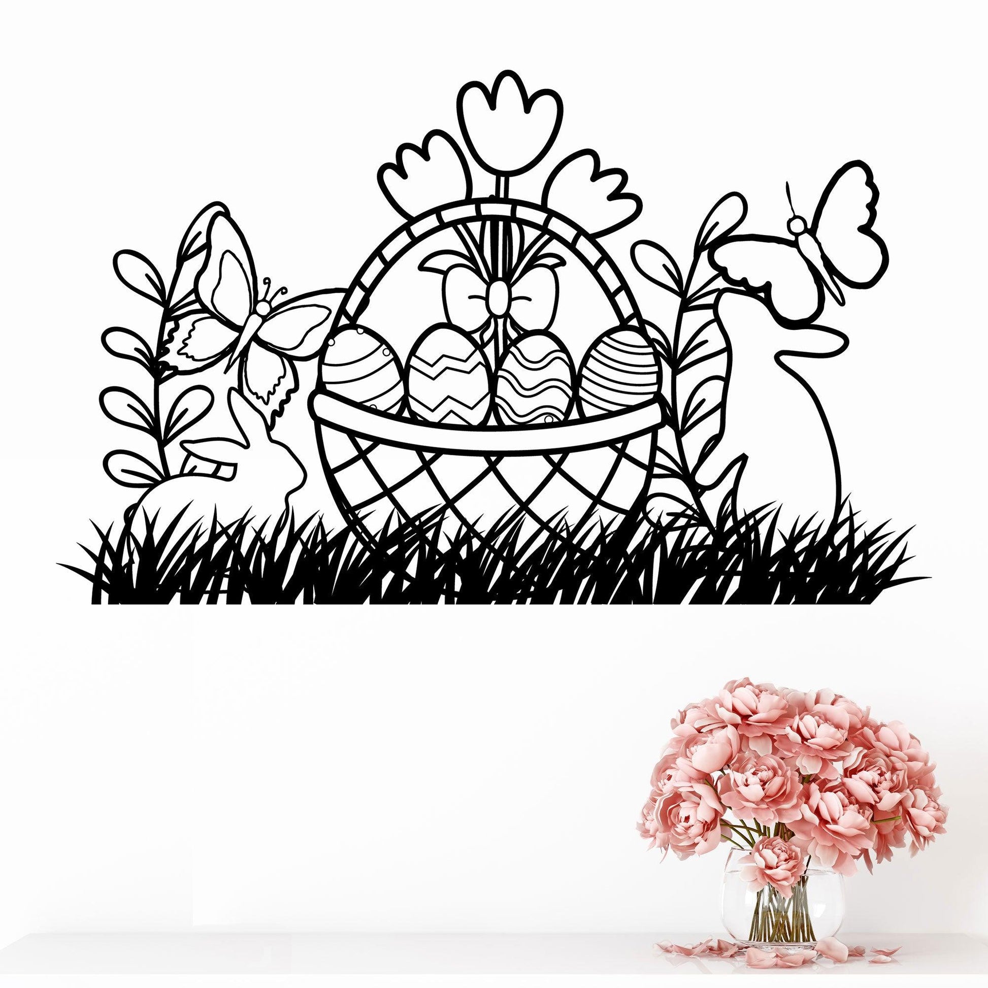 Bunny Rabbit Easter Basket Metal Art Wall Sign - Mallard Moon Gift Shop