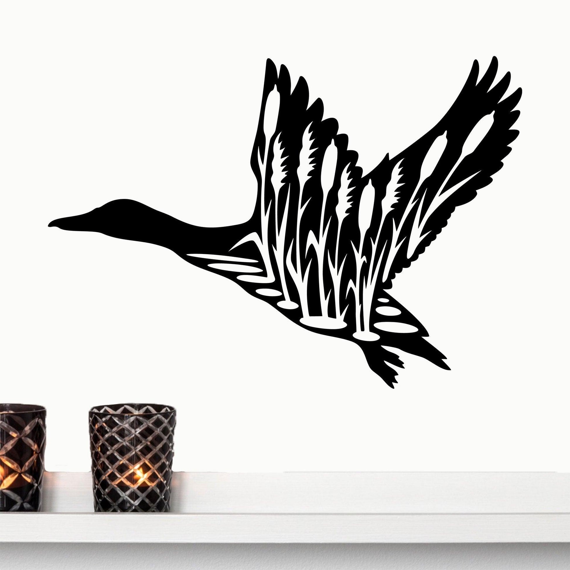 Duck in Flight with Cattails Metal Art Wall Sign - Mallard Moon Gift Shop