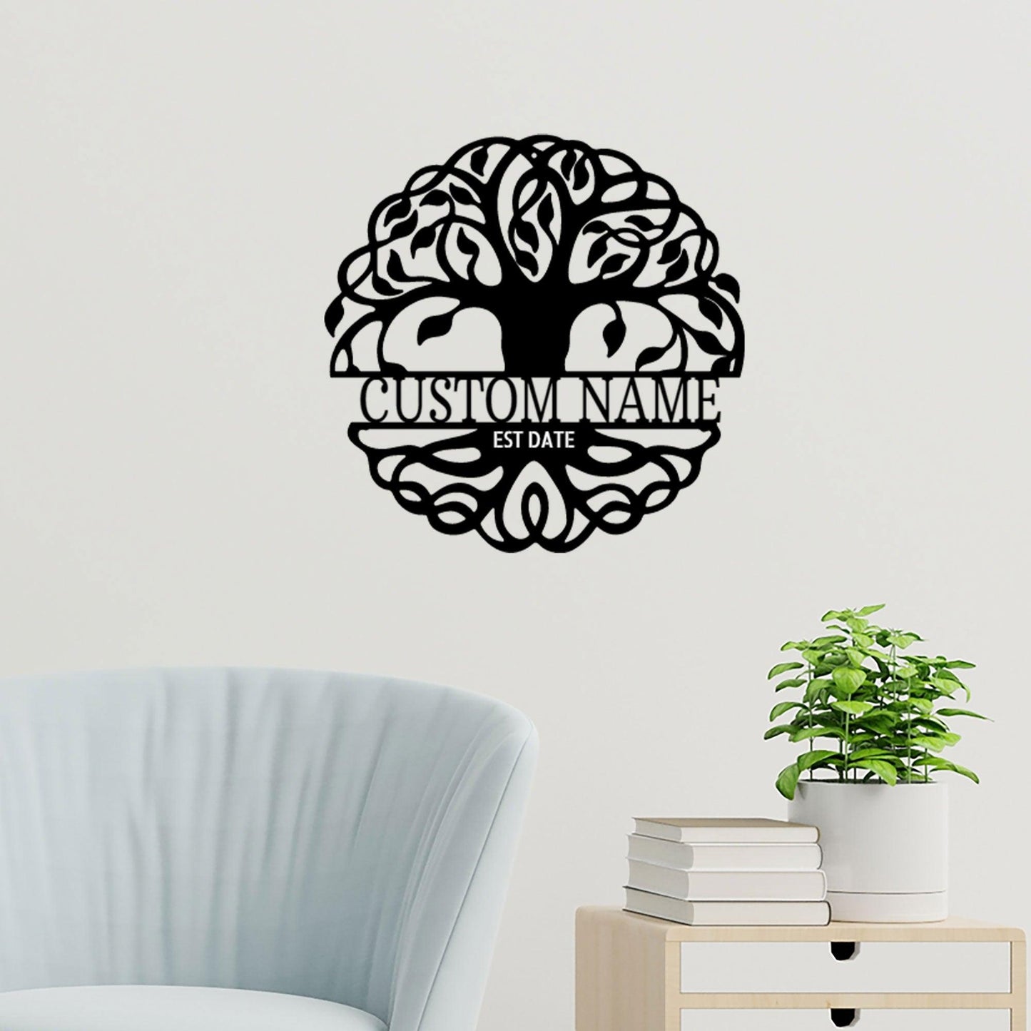 Fancy Tree of Life Monogram Personalized Metal Art Wall Sign - Mallard Moon Gift Shop