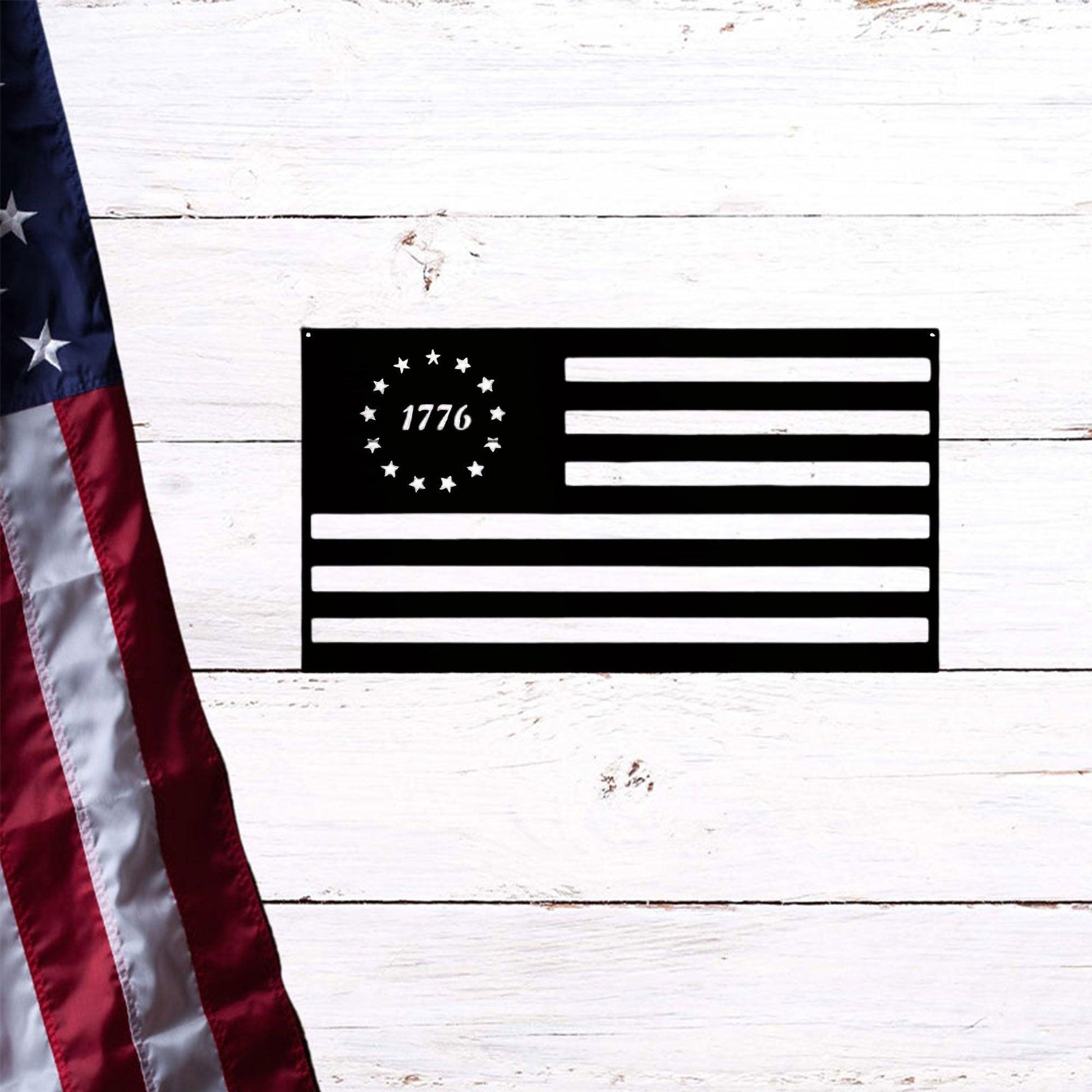 Patriotic Gift 1776 USA Flag Metal Art Wall Sign - Mallard Moon Gift Shop