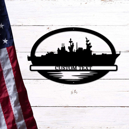 Navy Battleship USS Briscoe Silhouette Custom Metal Art Wall Sign - Mallard Moon Gift Shop