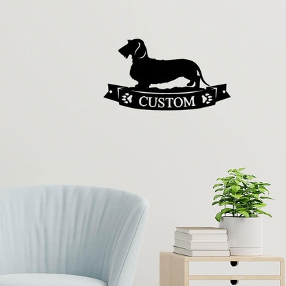 Dachshund Wirehaired Banner Custom Name Metal Art Wall Sign - Mallard Moon Gift Shop