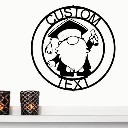 Gnome Graduate Custom Name Metal Art Wall Sign Home Decor - Mallard Moon Gift Shop