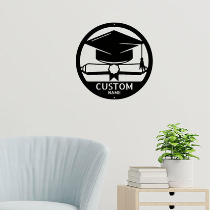Graduation Cap and Diploma Custom Name Metal Art Wall Sign - Mallard Moon Gift Shop
