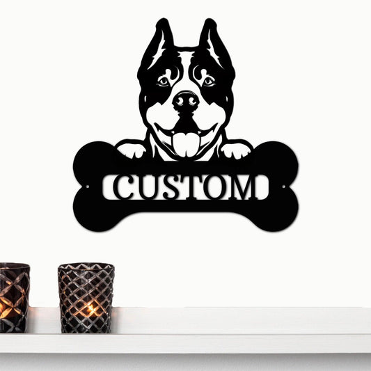 Pit Bull Dog Custom Name Metal Art Wall Sign - Mallard Moon Gift Shop