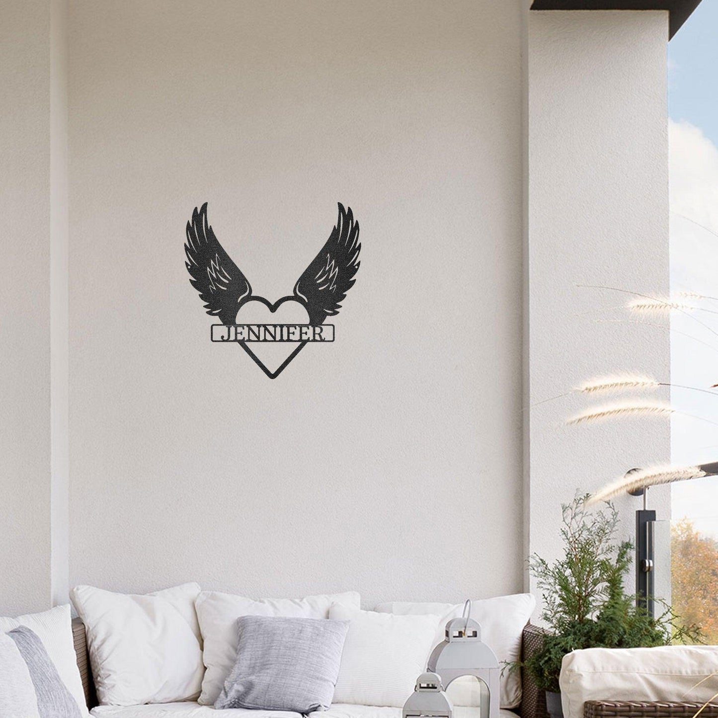 Remembrance Angel Wings Custom Monogram Steel Wall Sign Metal Art - Mallard Moon Gift Shop
