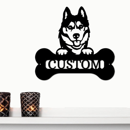 Siberian Husky Dog Custom Name Metal Art Wall Sign - Mallard Moon Gift Shop