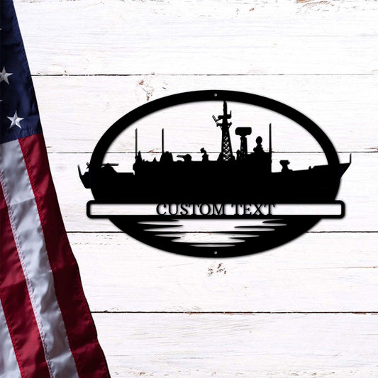 Navy Battleship USS McCluskey Silhouette Custom Metal Art Wall Sign - Mallard Moon Gift Shop