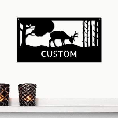 Grazing Deer Personalized Metal Art Wall Sign - Mallard Moon Gift Shop