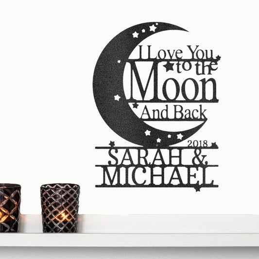 I Love You to the Moon and Back Personalized Metal Wall Art Sign - Mallard Moon Gift Shop