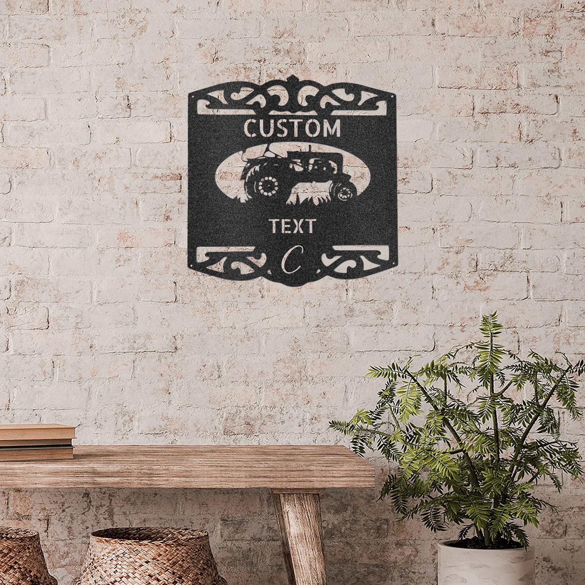 Farm Tractor Personalized Name and Initial Metal Art Wall Sign - Mallard Moon Gift Shop
