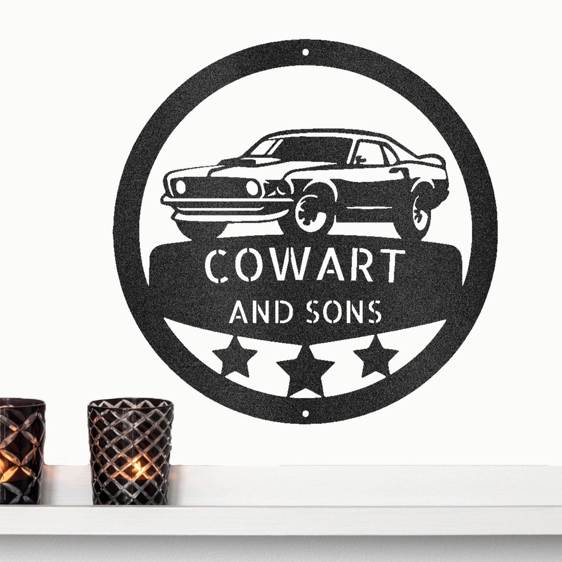 Classic Sports Car Personalized Garage Workshop Man Cave Steel Wall Sign - Mallard Moon Gift Shop