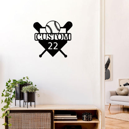 Baseball Home Plate Custom Name Metal Art Wall Sign - Mallard Moon Gift Shop