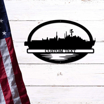 Navy Battleship USS Plymouth Rock Silhouette Custom Metal Art Wall Sign - Mallard Moon Gift Shop