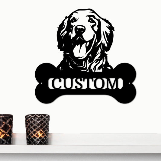 Golden Retriever Dog Custom Name Metal Art Wall Sign - Mallard Moon Gift Shop