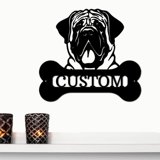 Mastiff Dog Custom Name Metal Art Wall Sign - Mallard Moon Gift Shop