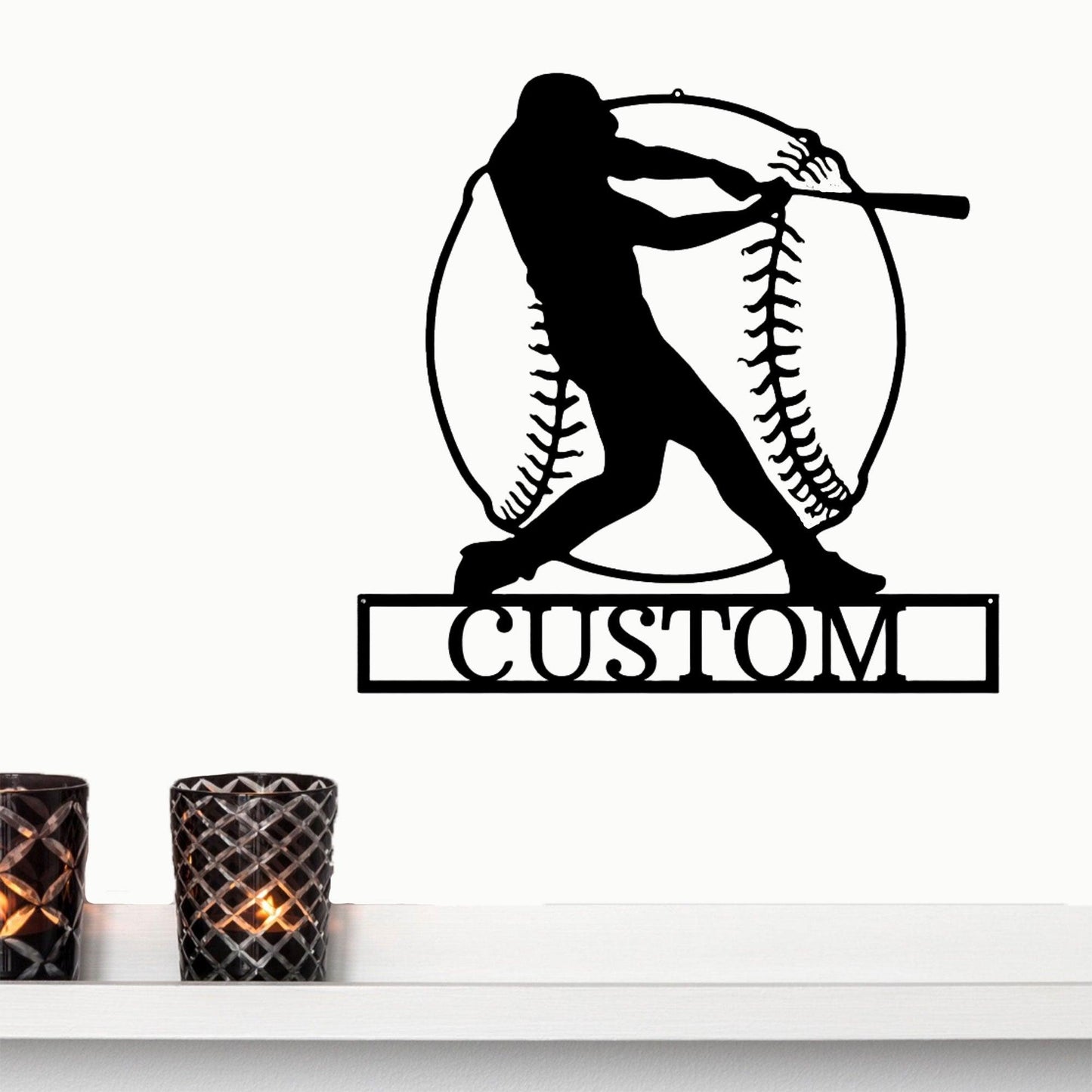 Baseball Batter Custom Name Metal Art Wall Sign - Mallard Moon Gift Shop