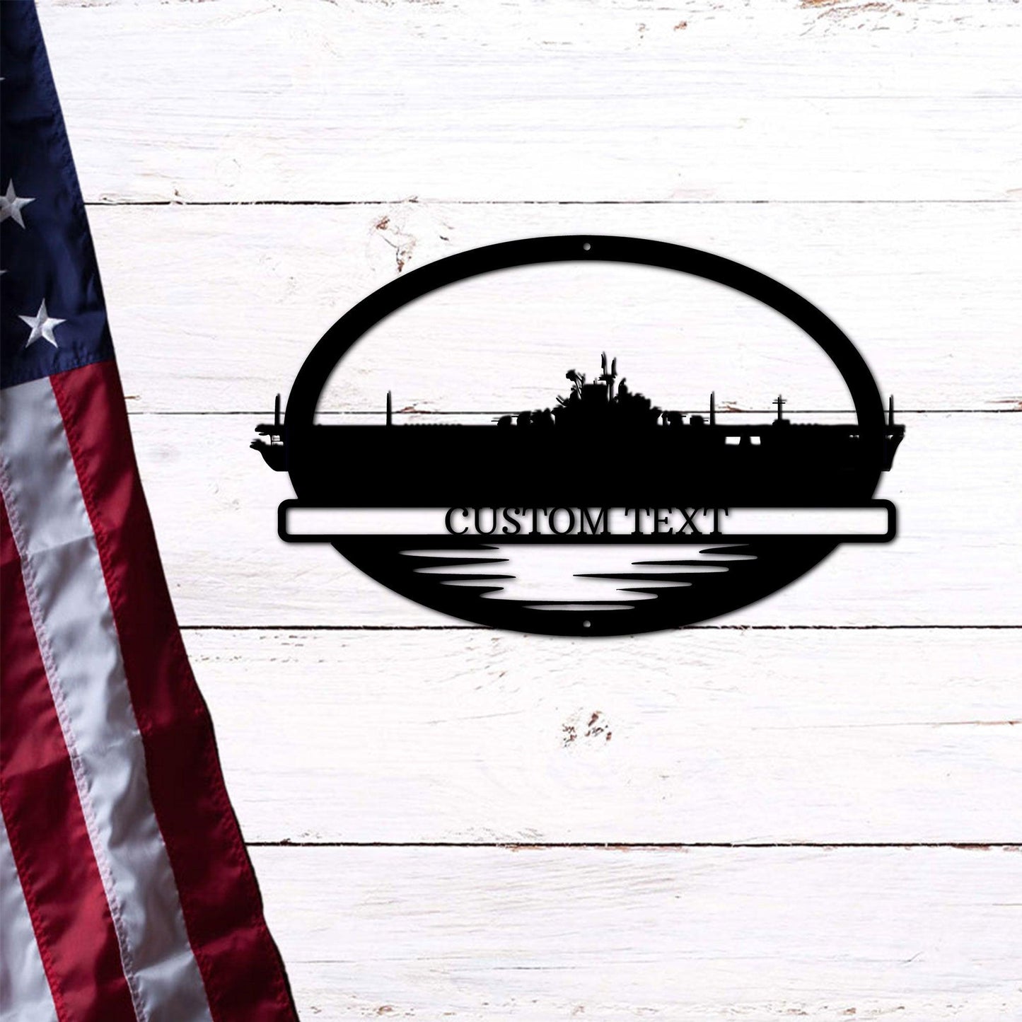 Navy Battleship USS Wasp Silhouette Custom Metal Art Wall Sign - Mallard Moon Gift Shop