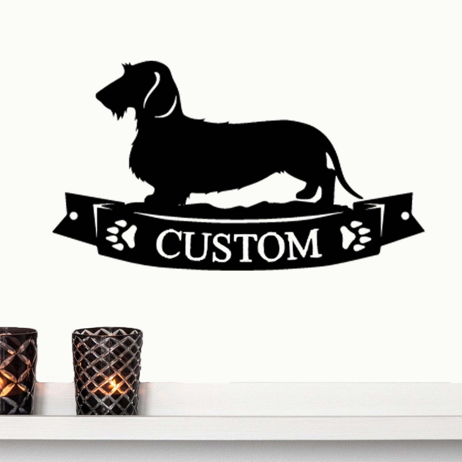 Dachshund Wirehaired Banner Custom Name Metal Art Wall Sign - Mallard Moon Gift Shop