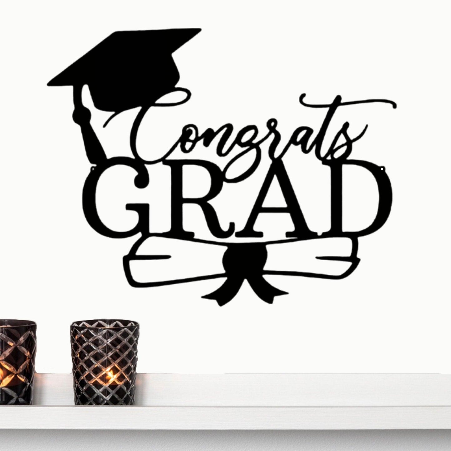 Congrats Grad Cap and Diploma Metal Art Steel Wall Sign Graduation Gift - Mallard Moon Gift Shop