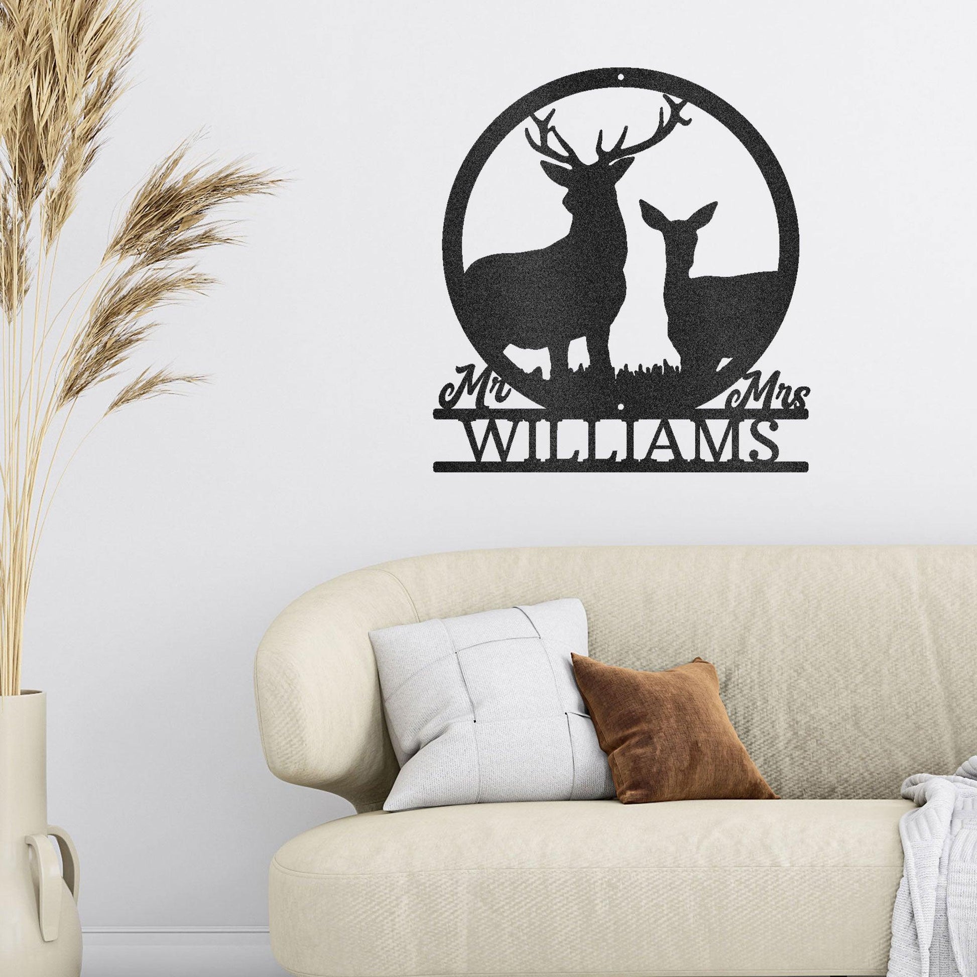 Deer Stag and Doe Mr and Mrs Custom Name Metal Art Wall Sign - Mallard Moon Gift Shop